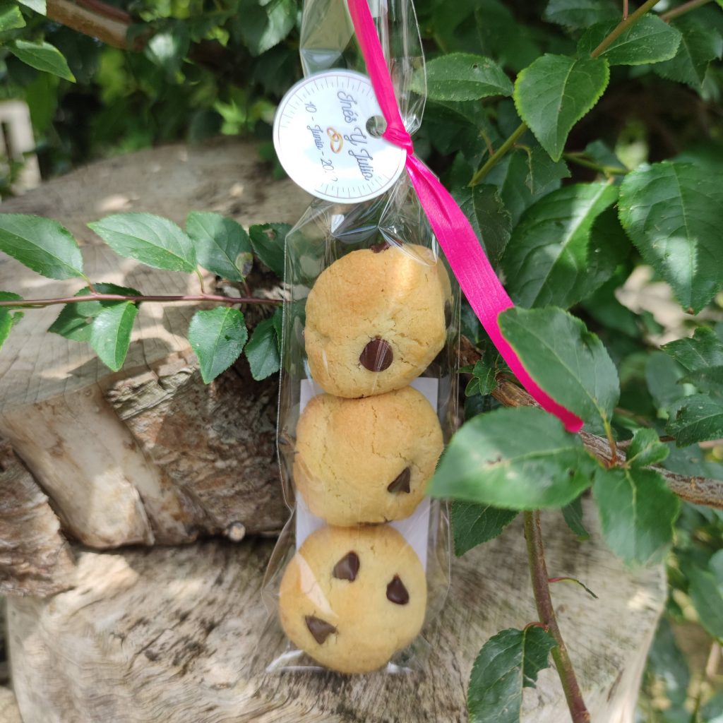 paquete de tres galletas de pepitas, especial boda